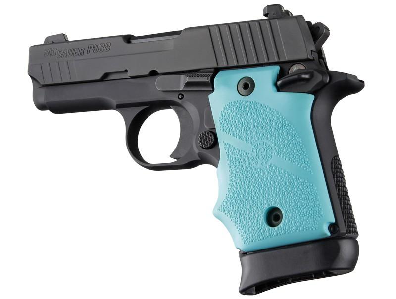 Hogue Grips Hogue  Hogue Rubber Grip with Finger Grooves for SIG Sauer P938 Ambi Safety-Aqua