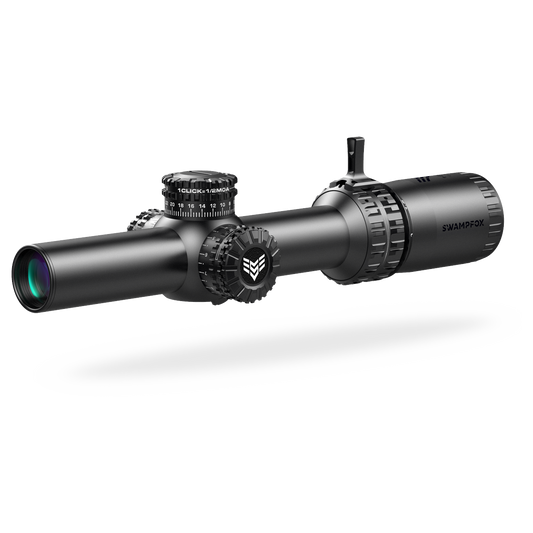 10 Ring Centerfire Scopes 10 Ring Swampfox Arrowhead LPVO Series Rifle Scope 1-6x24 30mm SFP Guerilla Dot MOA IR Black