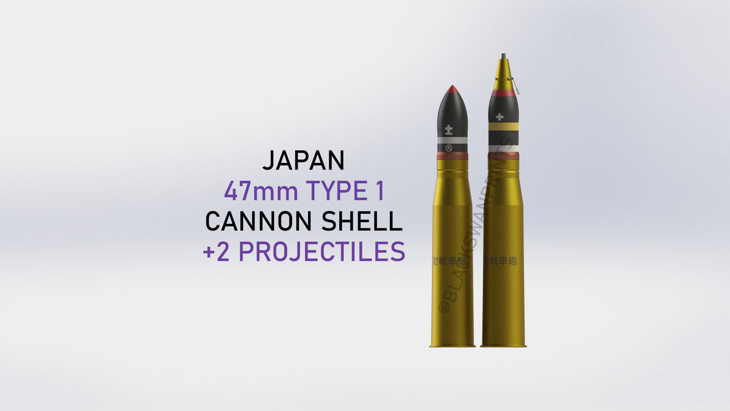 WW2 Japanese 47mm Type 1 Anti-Tank Shell (WWII) Full-Size 3D Printed Replica