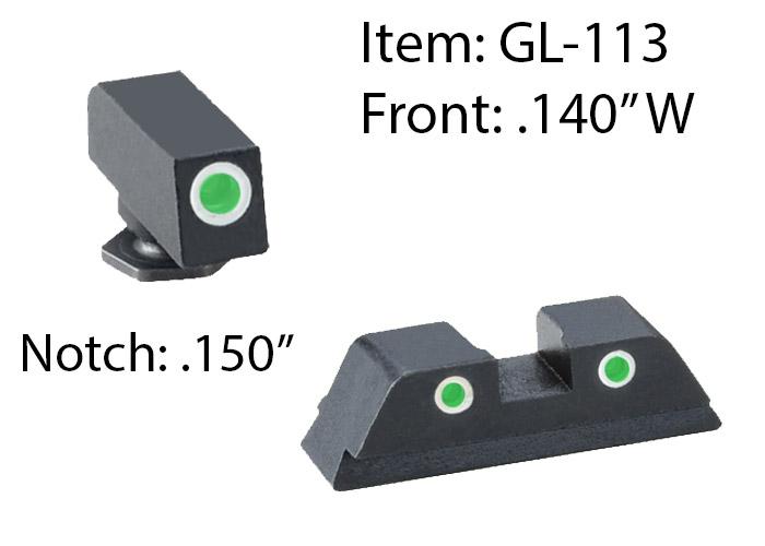 Ameriglo Night Sights Ameriglo Ameriglo Classic Style 3-Dot Night Sight Set for Select Glocks / Front Tritium - Green / Front Outline - White / Rear Tritium - Green / Rear Outline -