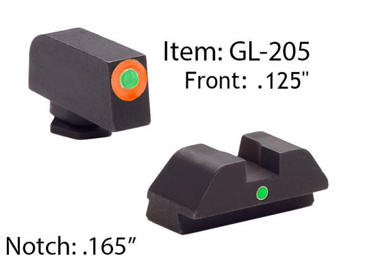 Ameriglo Night Sights Ameriglo Ameriglo Glock Tritium I-Dot Night Sight Set for Glock 42 43 - Orange Outline Front / Single Green Dot Rear