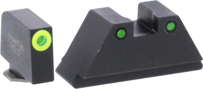 Ameriglo Suppressor Height Sights Ameriglo Green Tritium LimeGreenLumi Rnd Outline .315/Black .394 for Glock Tall Supp