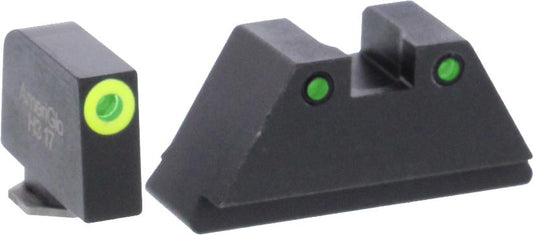 Ameriglo Suppressor Height Sights Ameriglo Green Tritium LimeGreenLumi Rnd Outline .315/Black .394 for Glock Tall Supp