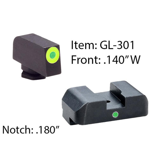 Ameriglo Night Sights Ameriglo Ameriglo Tritium i-Dot Night Sight Set for Select Glocks / Front Outline Color - LumiGreen / Rear Metal Style - New