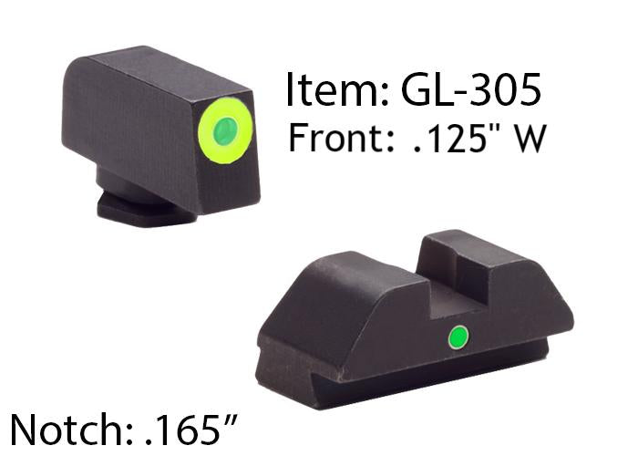 Ameriglo Gun Parts|Night Sights Ameriglo Ameriglo Glock Tritium I-Dot Night Sight Set for Glock 42 43 - Lime Outline Front / Single Green Dot Rear