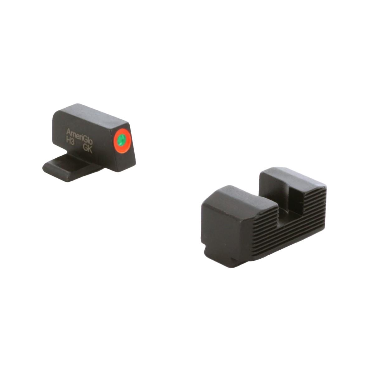 Ameriglo Night Sights Ameriglo Ameriglo Green Tritium Orange Outline Front Black Serrated Rear Sight Hellcat OSP