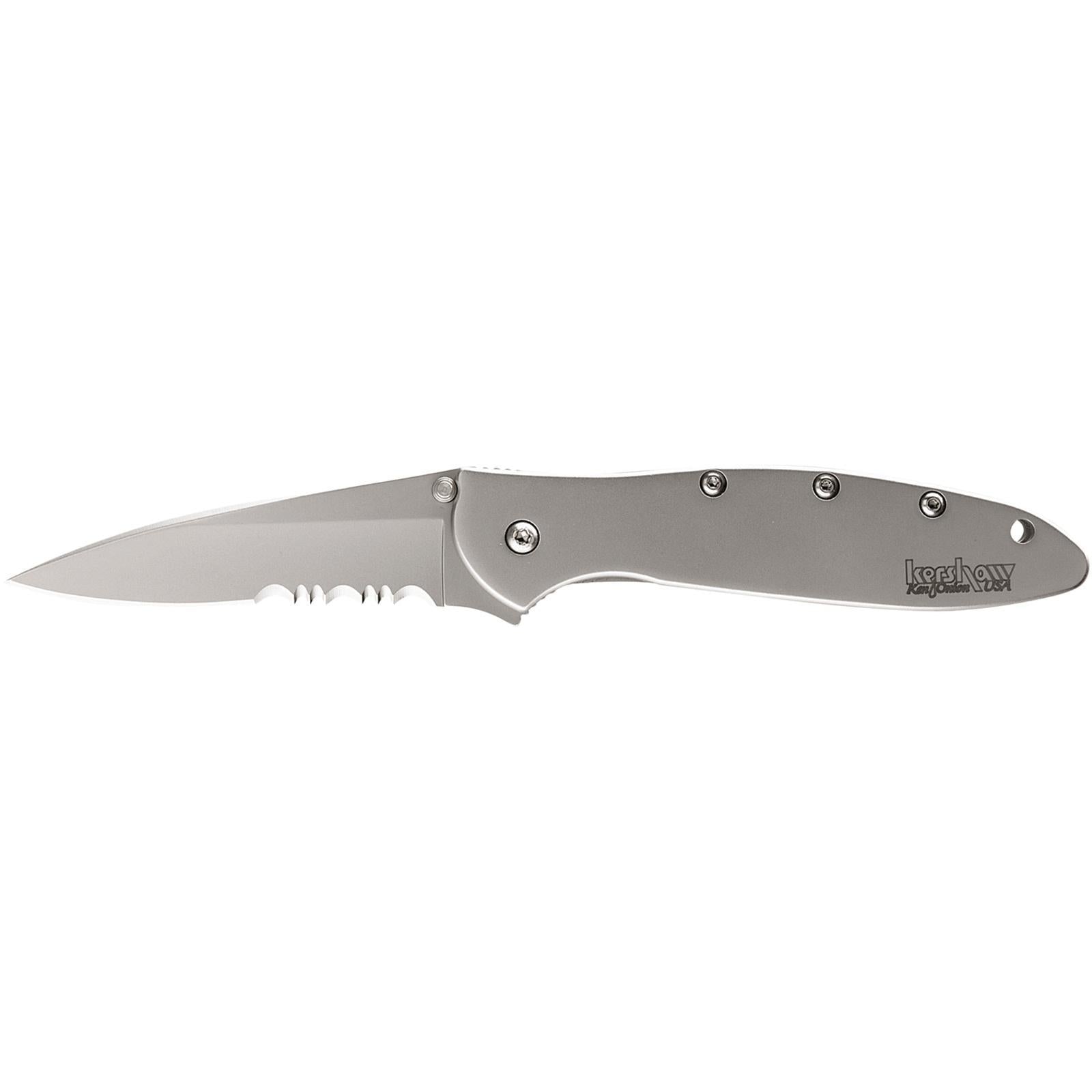Kershaw Knives Knives &amp; Edged Tools|Knives Kershaw Knives Kershaw Ken Onion Leek Folding Knife 3" Partially Serrated Drop Point Blade Silver