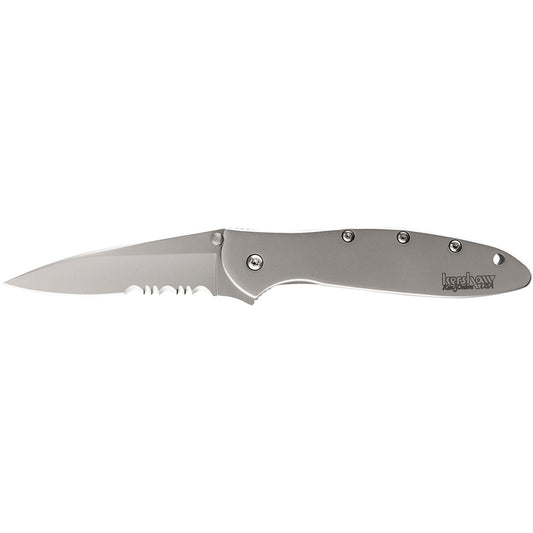 Kershaw Knives Knives &amp; Edged Tools|Knives Kershaw Knives Kershaw Ken Onion Leek Folding Knife 3" Partially Serrated Drop Point Blade Silver