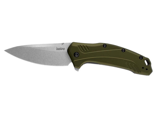 Kershaw Knives Knives &amp; Edged Tools|Knives Kershaw Knives Kershaw Link Drop Point Knife Olive Aluminum (3.25" Stonewash 20CV)