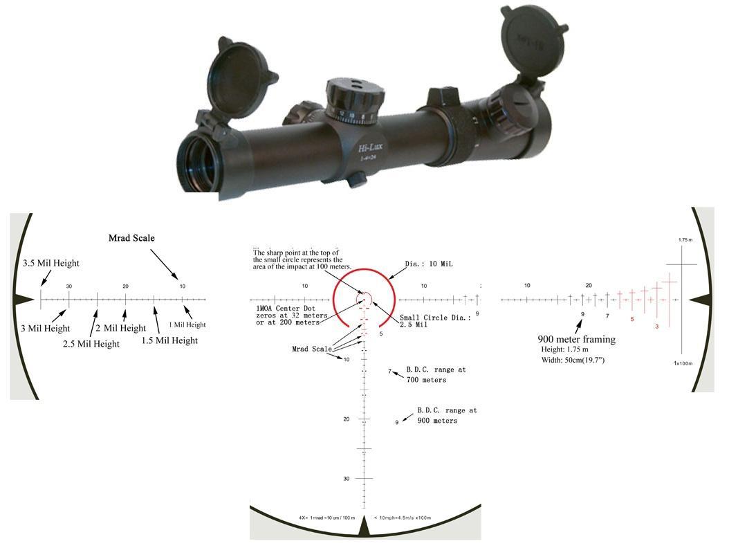 Hi-Lux Centerfire Scopes Hi-Lux  Leatherwood CMR-AK Series Rifle Scope - 1-4x24mm Illum. Red CMR Matte