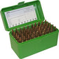 MTM Ammo Boxes MTM Case-Gard R-50 Series Rifle Ammo Box .375 Rem UM .375 Wby Mag 50 Rounds Green