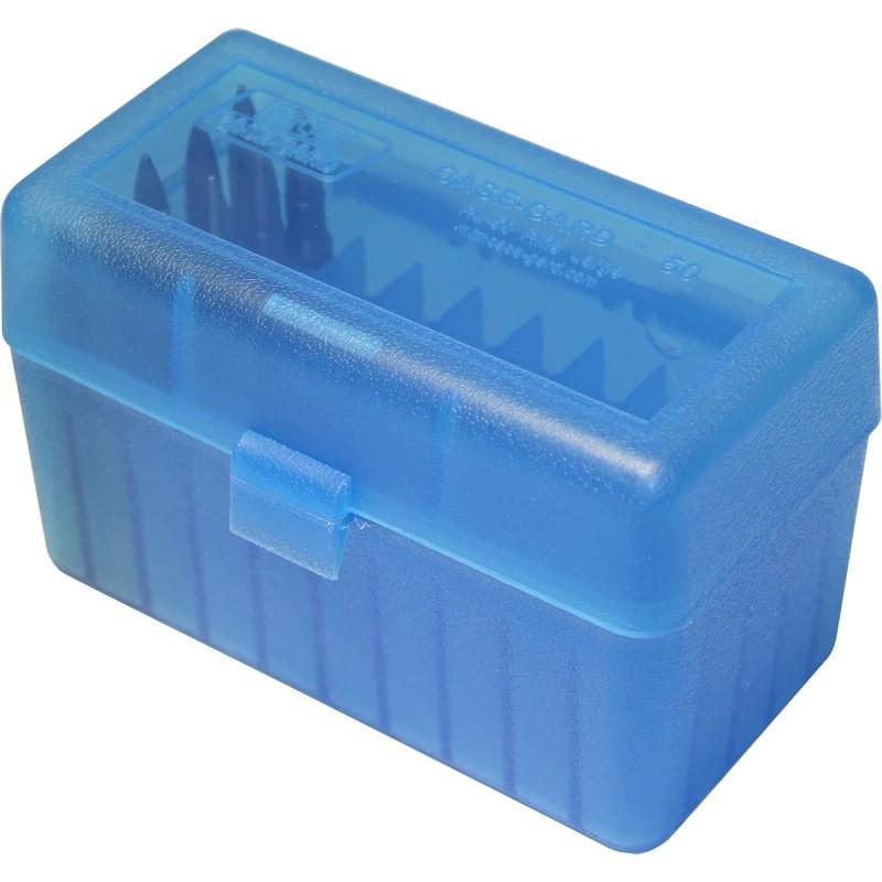 MTM Ammo Boxes MTM Case-Gard R-50 Series Rifle Ammo Box .300 WSM/45-70/7mm R SAUM Clear Blue