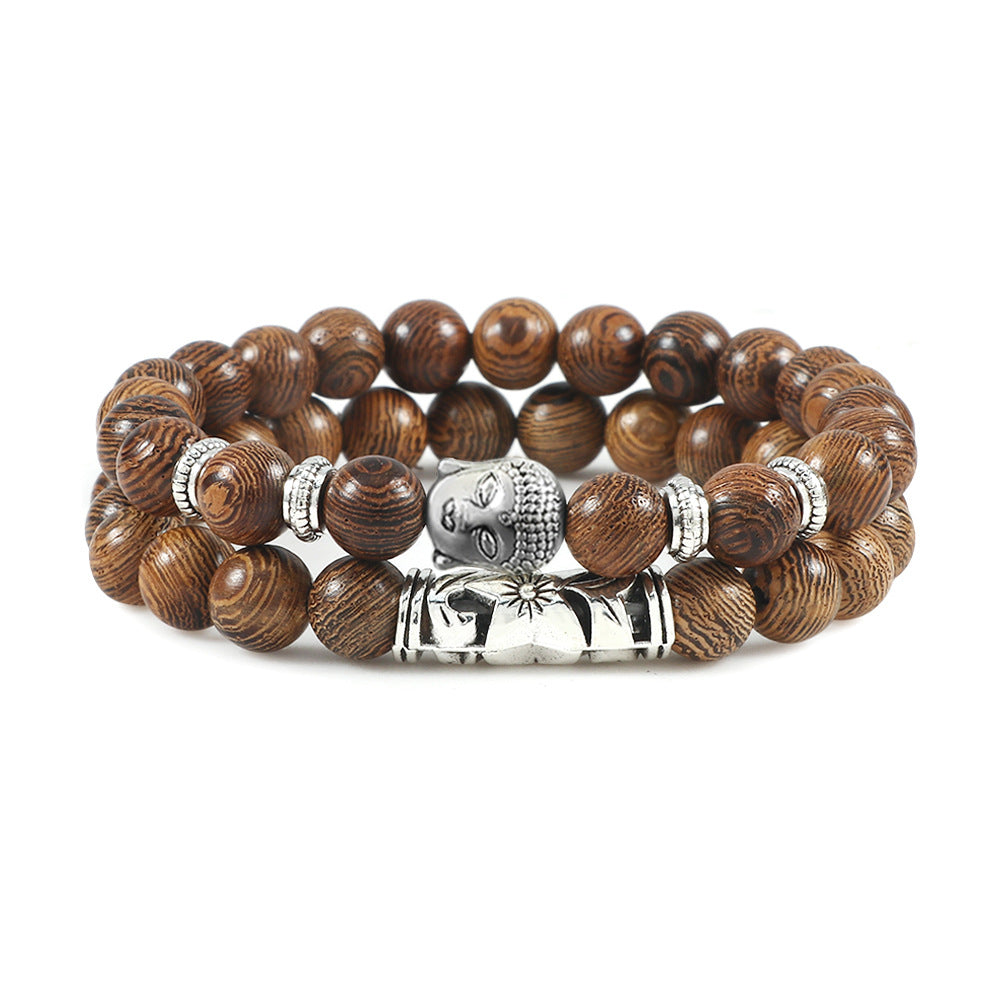 Wooden Bead Bracelet Buddha Head Men's And Women's Suits Hollow Out Hand Jewelry