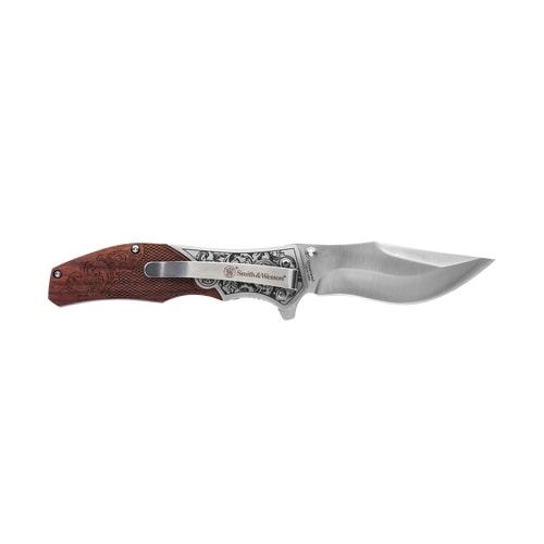 Battenfeld Knives Knives &amp; Edged Tools|Knives Battenfeld Knives Smith & Wesson Unwavered Folding Knife 3-1/4" Clip Point Blade Engraved Wood Blister