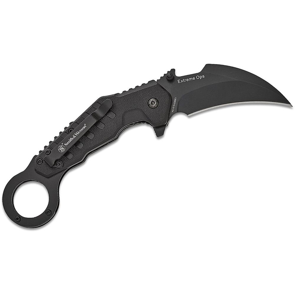 Battenfeld Knives Knives Battenfeld Knives Smith & Wesson Extreme Ops Karambit Assisted Folding Knife 3" Hawkbill Blade Black