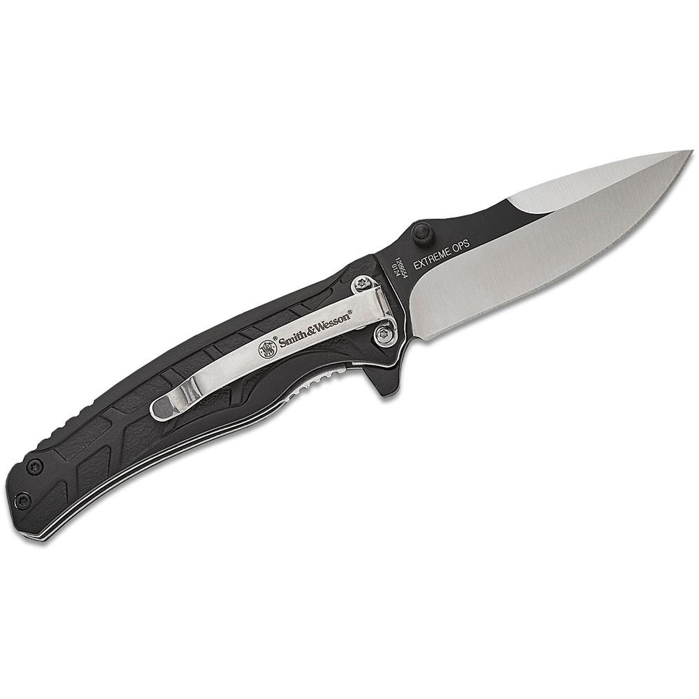 Battenfeld Knives Knives Battenfeld Knives Smith & Wesson Extreme Ops Folding Knife 3" Drop Point Blade Two Tone Black Silver Box