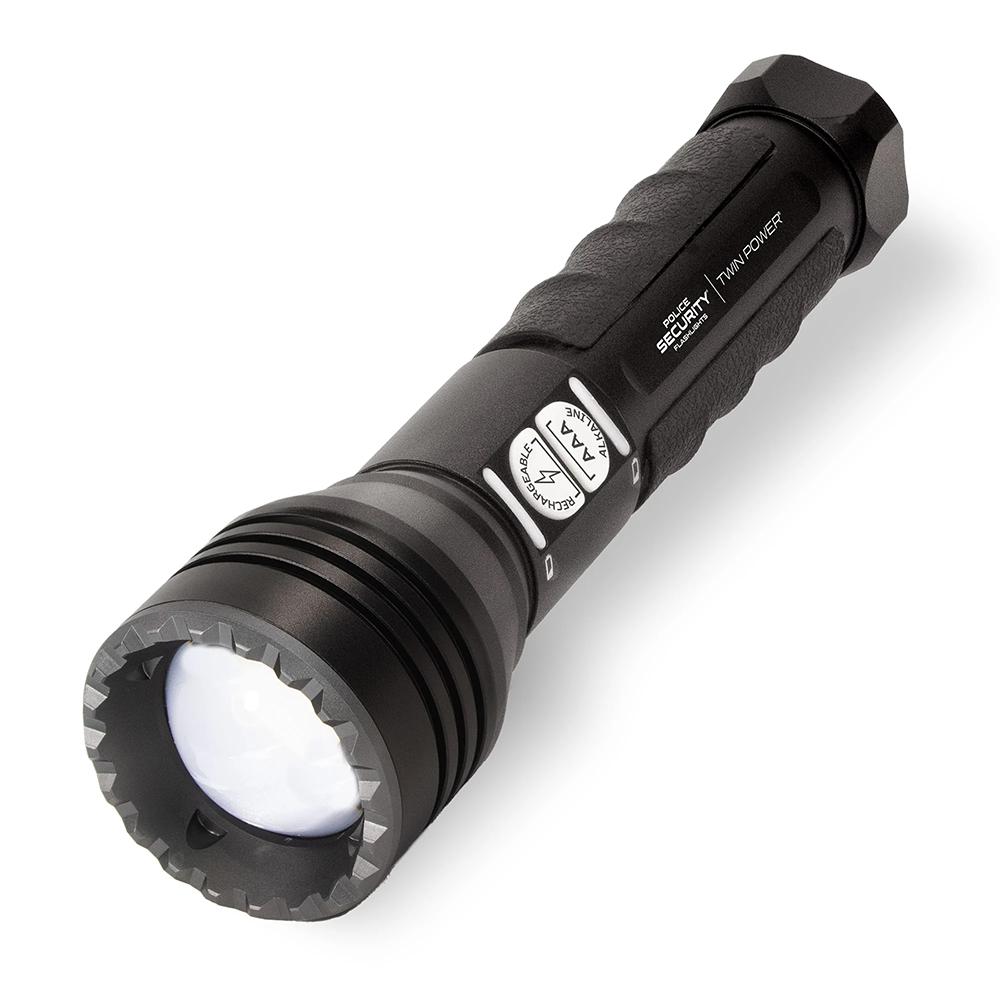 Police Security Flashlights Flashlights|Flashlights &amp; Accessories LB Marketing Inc DBA Police Security Flashlights Police Security Flashlight Twin Power Long Throw LED Flashlight 450 Lumens Black