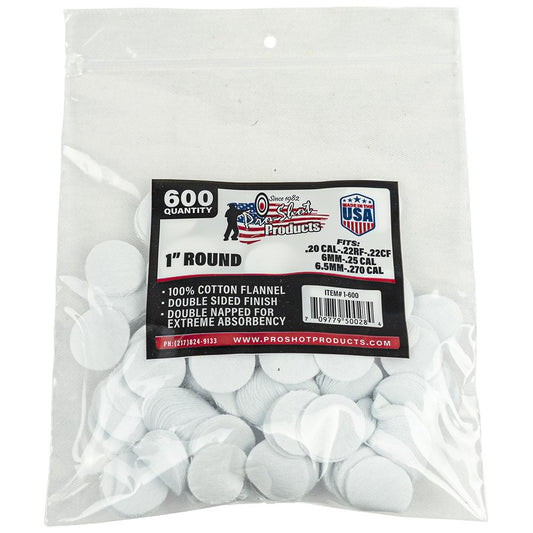 Pro-Shot Products Gun Cleaning Jags Patch Holders &amp; Patches Pro-Shot Products Pro-Shot 1" Round 100% Cotton Patches 600/ct