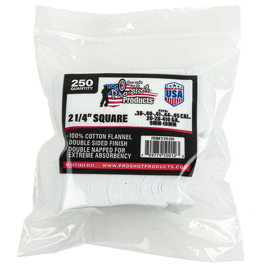 Pro-Shot Products Gun Cleaning Jags Patch Holders &amp; Patches Pro-Shot Products Pro-Shot 2 1/4" Square 100% Cotton Patches 250/ct
