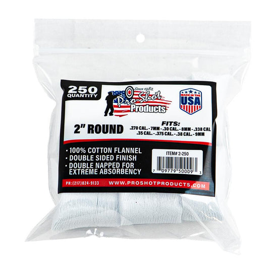Pro-Shot Products Gun Cleaning Jags Patch Holders &amp; Patches Pro-Shot Products Pro-Shot 2" Round 100% Cotton Patches 250/ct