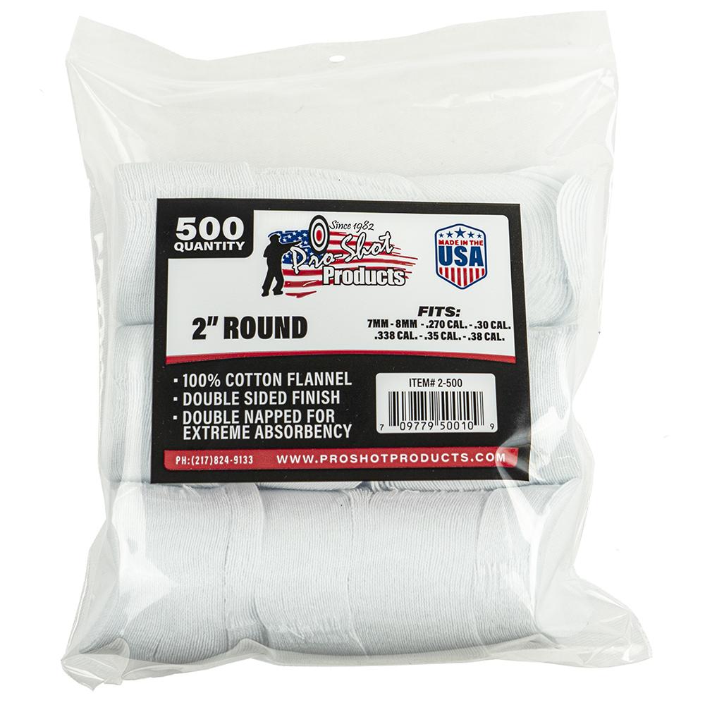 Pro-Shot Products Gun Cleaning Jags Patch Holders &amp; Patches Pro-Shot Products Pro-Shot 2" Round 100% Cotton Patches 500/ct