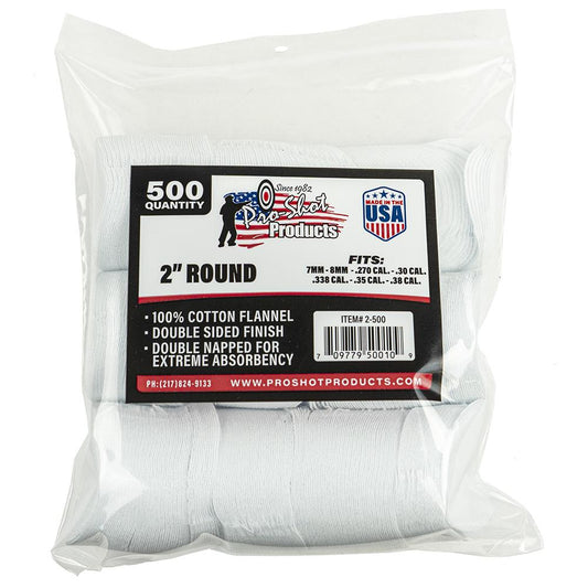 Pro-Shot Products Gun Cleaning Jags Patch Holders &amp; Patches Pro-Shot Products Pro-Shot 2" Round 100% Cotton Patches 500/ct