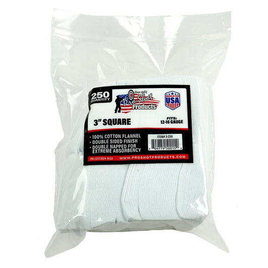Pro-Shot Products Gun Cleaning Jags Patch Holders &amp; Patches Pro-Shot Products Pro-Shot 3" Square 100% Cotton Patches 250/ct