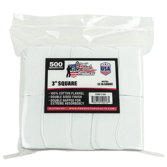 Pro-Shot Products Gun Cleaning Jags Patch Holders &amp; Patches Pro-Shot Products Pro-Shot 3" Square 100% Cotton Patches 500/ct