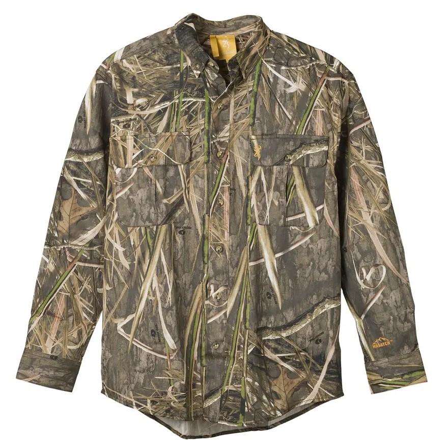 Browning Long Sleeve Shirts|Clothing &amp; Footwear Browning Wasatch-CB Shirt Button-Front 2 Pocket Mossy Oak Shadow Grass Habitat M