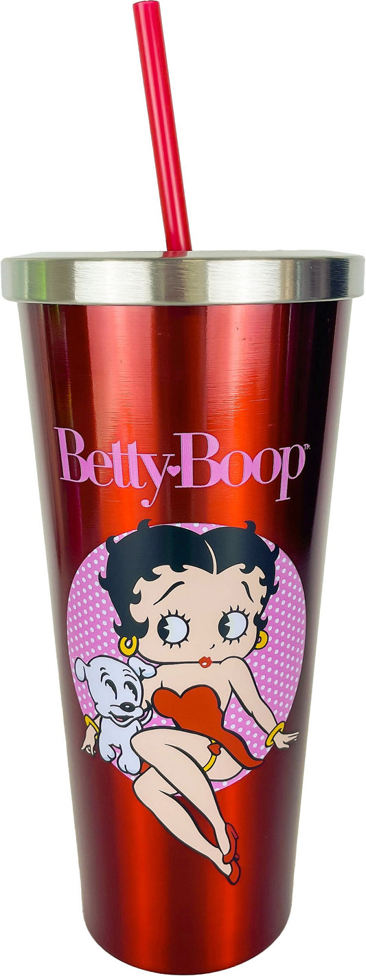 Spoontiques Betty Boop Stainless Steel Cup with Straw - Drinkware Tumbler - 24 Oz.