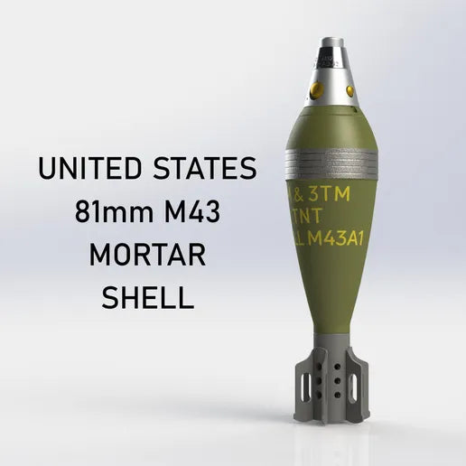 United States 81mm M43 HE Mortar Shell — Full-Size 3D-Printed Replica (13.2" x 3.2") — Non-Functional Display / Prop
