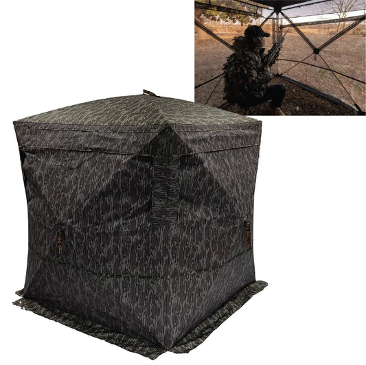 Rhino Blinds Ground Blinds|Hunting Rhino Blinds Right Handino R-180 See Through Ground Blind Mossy Oak Bottomland