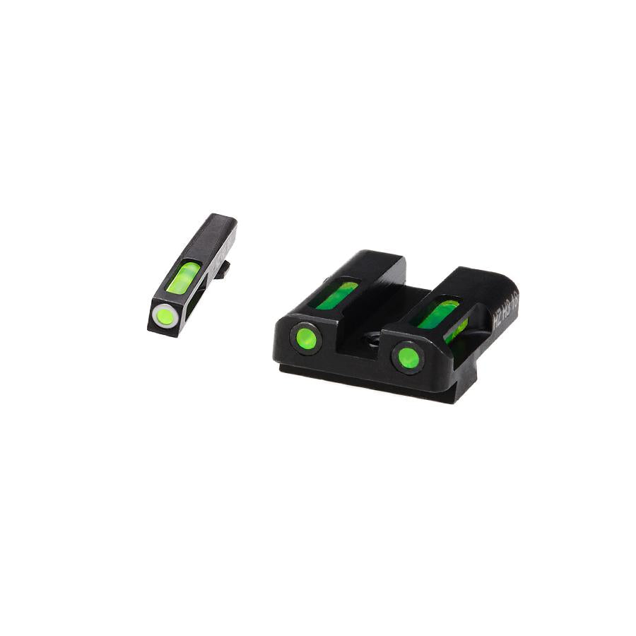Hiviz Optics|Fiber Optic Sights Hiviz HIVIZ LiteWave H3 sight Green LitePipe/White front ring fits Glock Models Chambered in 9mm Luger 40 S&W and .357 Sig