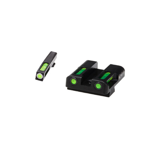 Hiviz Fiber Optic Sights Hiviz HIVIZ LiteWave H3 sight Green LitePipe/White front ring fits Glock Models Chambered in 45 ACP 10mm .45 GAP