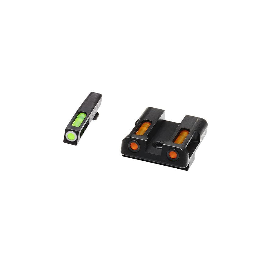 Hiviz Optics|Fiber Optic Sights Hiviz HIVIZ LiteWave H3 sight orange/Green Litepipes With White front ring Glock models chambered in 45 ACP 45 Gap and 10mm