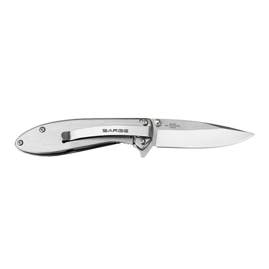 Sarge Knives Knives Sarge Knives Sarge Knives Hawk Swift Assist Folder Knife 3-1/8" Clip Point Blade Chrome