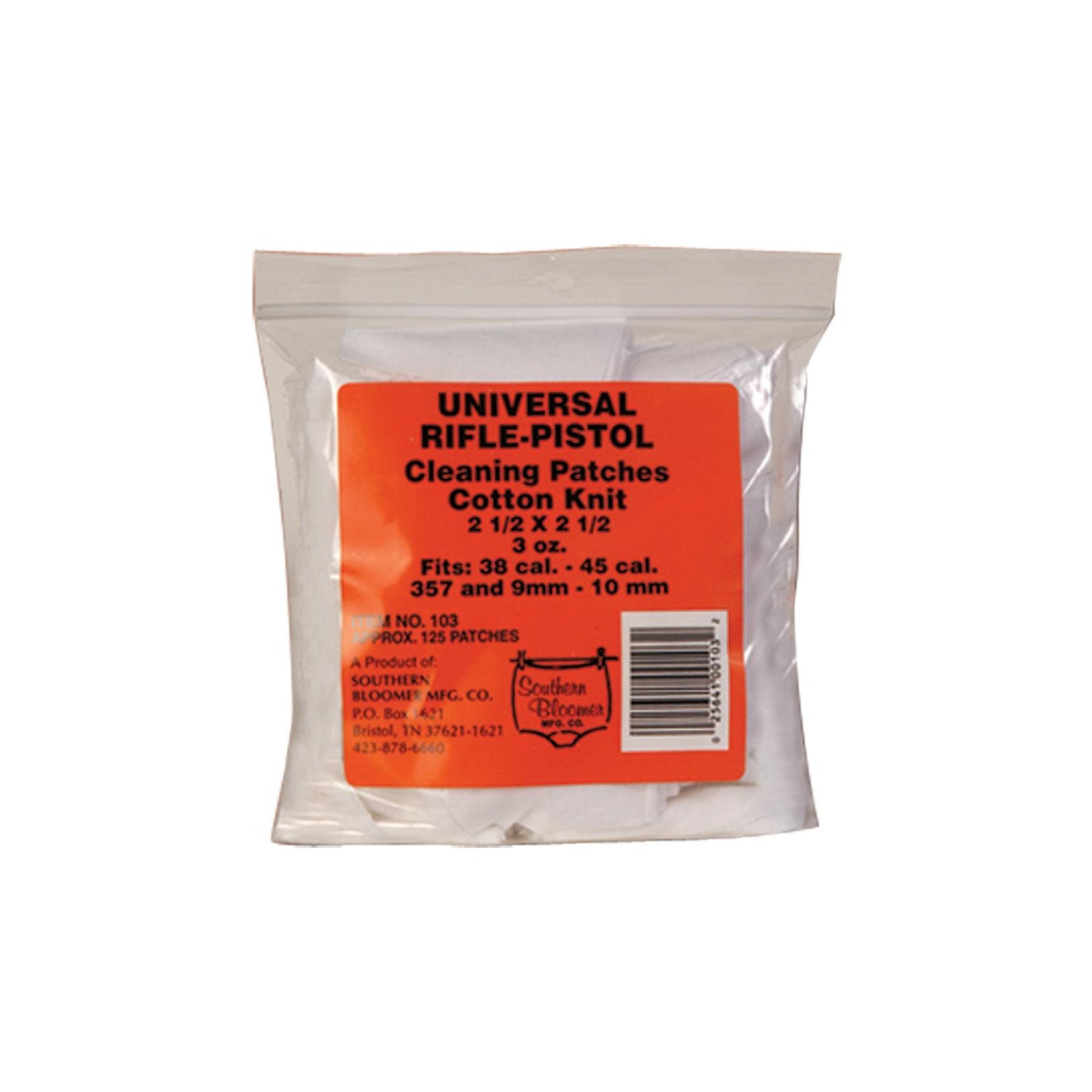 Southern Bloomer Mfg. Co. Gun Cleaning Jags Patch Holders &amp; Patches Southern Bloomer Mfg. Co. Southern Bloomer Rifle Patches-.38 -.45 cal Rifle Patches -125/ct