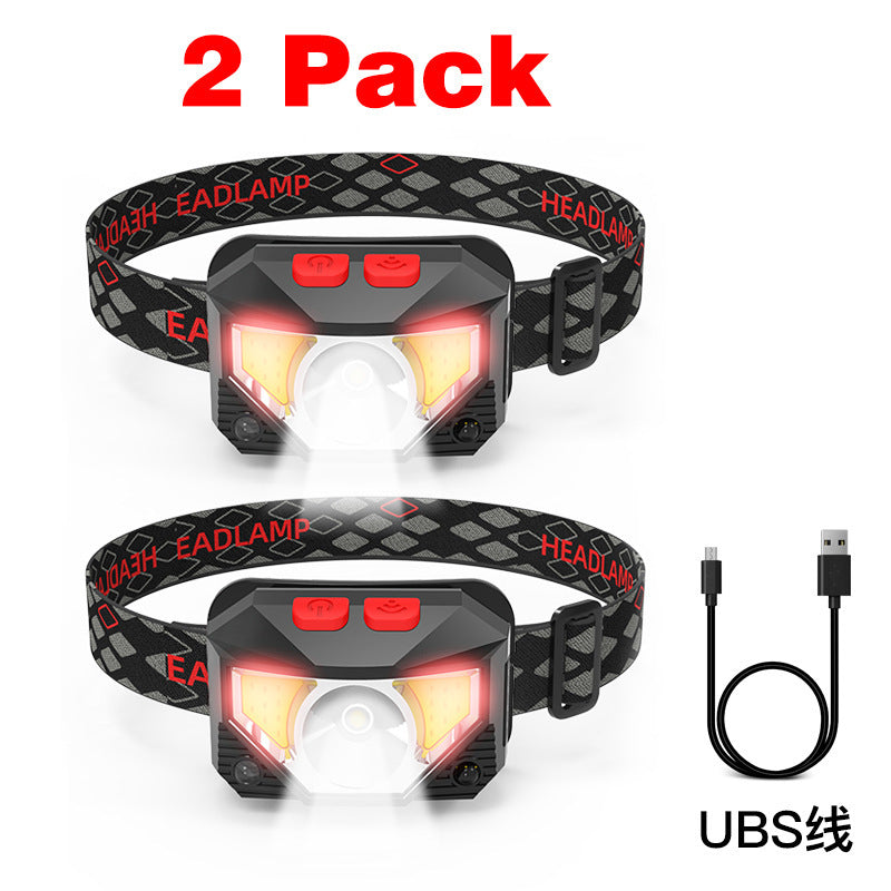 New LED Induction Red Light Fishing Headlight Mini USB Built-in Battery Multifunctional Light COB Major Headlamp