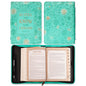 Christian Art Gifts Women'S Fashion Bible Cover Be Still and Know Psalm 46:10, Turquoise/Gold Floral Faux Leather, Large