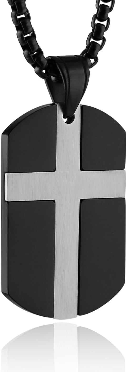 HZMAN Isaiah 41:10 Jewelry, Stainless Steel Cross Dog Tag Necklace STRENGTH Bible Verse