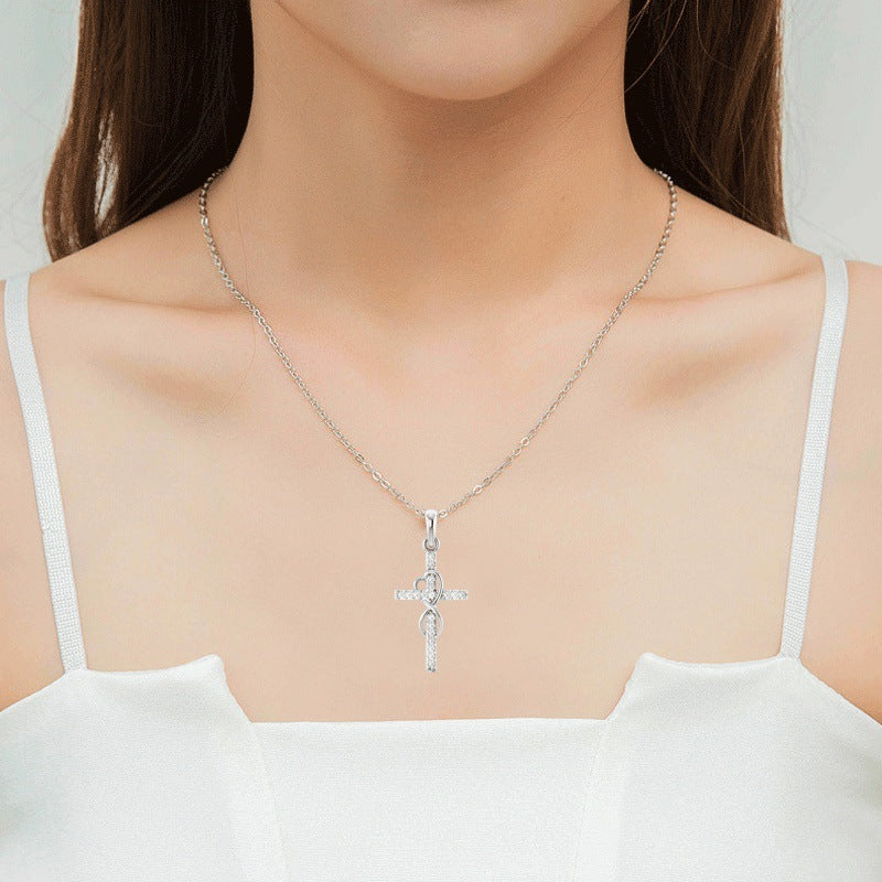 Alloy Pendant With Diamond And Eight-character Cross Necklace