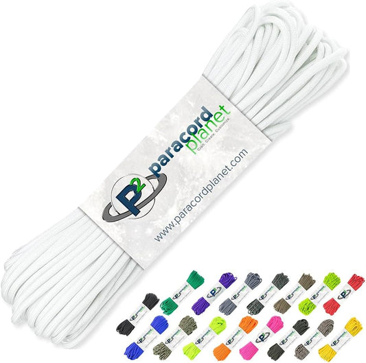 Paracord Planet 100' Hanks Parachute 550 Cord Type III 7 Strand Paracord Top 40 Most Popular Colors (White)