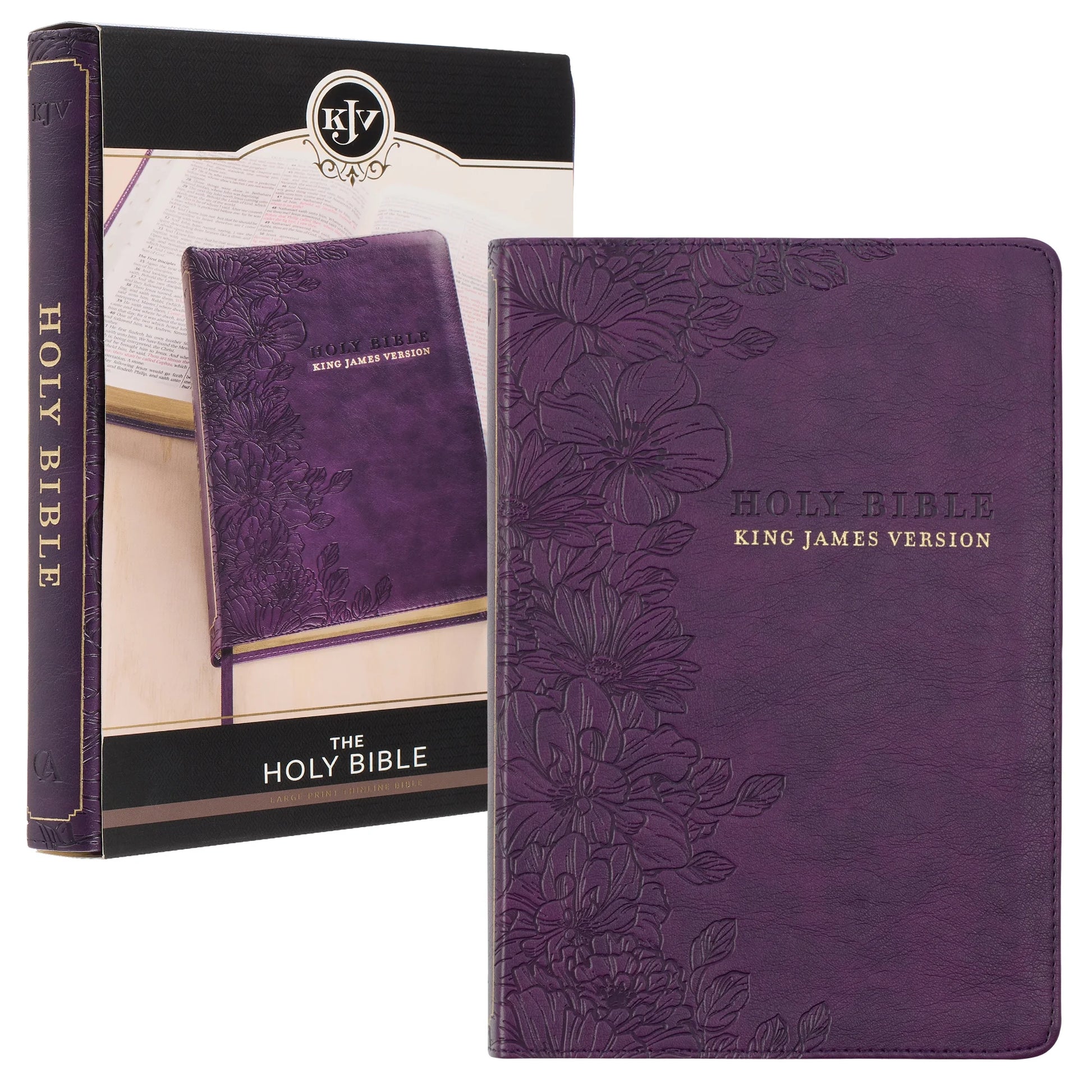 KJV Holy Bible, Thinline Large Print Faux Leather Red Letter Edition Thumb Index & Ribbon Marker, King James Version, Purple Floral