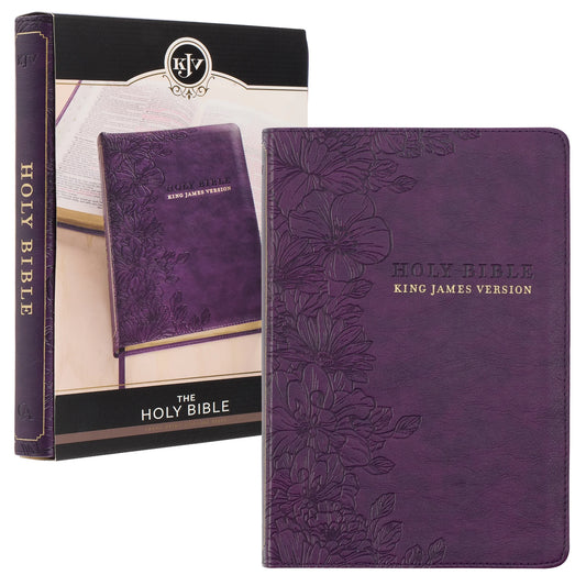 KJV Holy Bible, Thinline Large Print Faux Leather Red Letter Edition Thumb Index & Ribbon Marker, King James Version, Purple Floral