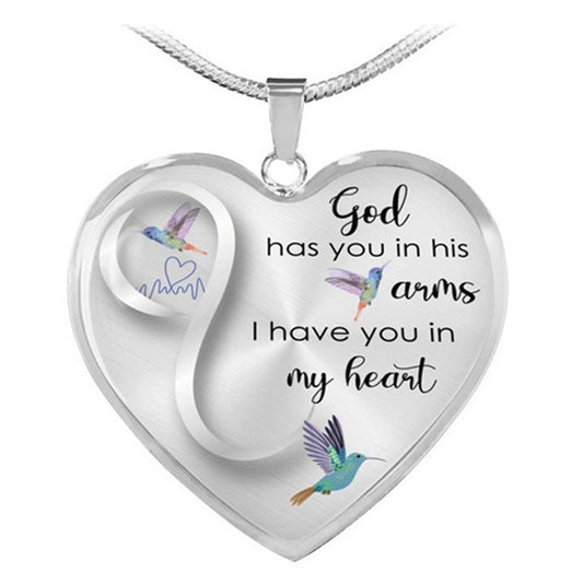 Hummingbird God Has You In His Arms I Have You In My Heart Heart Necklace Memorial Jewelry