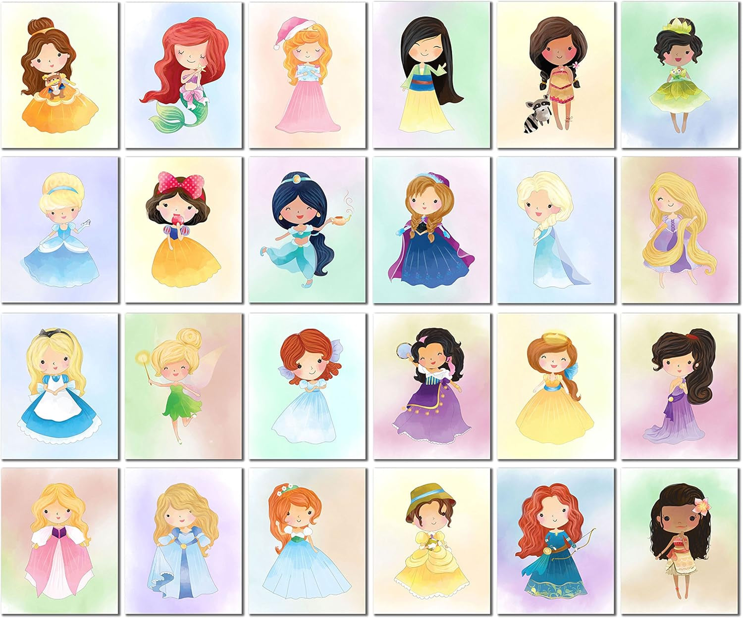 Ultimate Princess and Heroine Kids Art Prints - Set of 24 Original (8 Inches X 10 Inches) Watercolor Photos