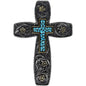 Urbalabs Western Tooled Teal Floral Flower Country Ranch Religious Wall Decor 12" Christian Wall Cross Decor Marriage Gifts Tooled Wall Hanging Crosses Turquoise Gem Stone