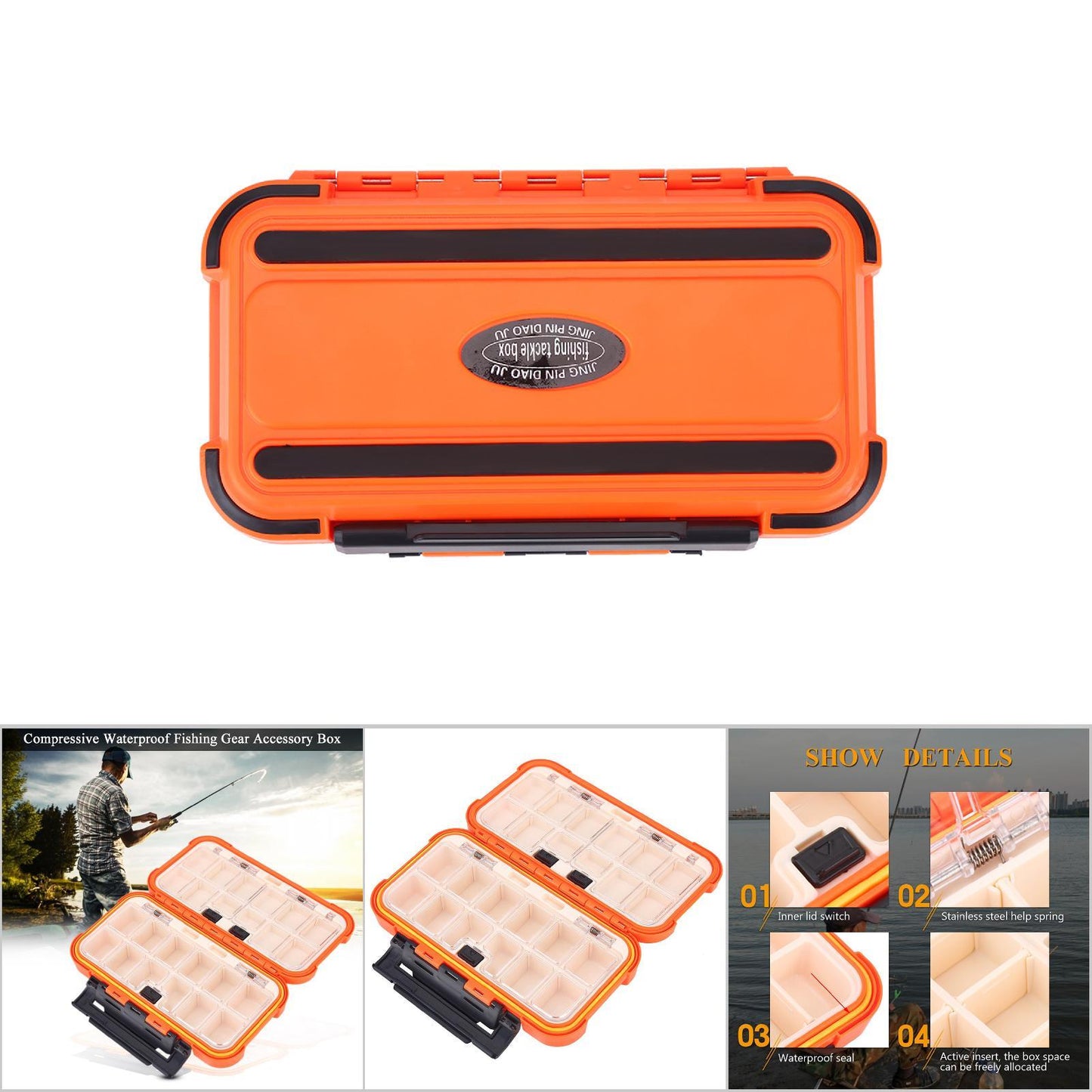 24 Slots Fishing Tackle Accessories Gear Equipment Storage Waterproof Box Orange