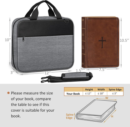 FINPAC Extra Large Bible Cover, Carrying Book Case Church Bag Bible Protective with Detachable Shoulder Strap & Zippered Pocket, Gift for Men Women, Gray