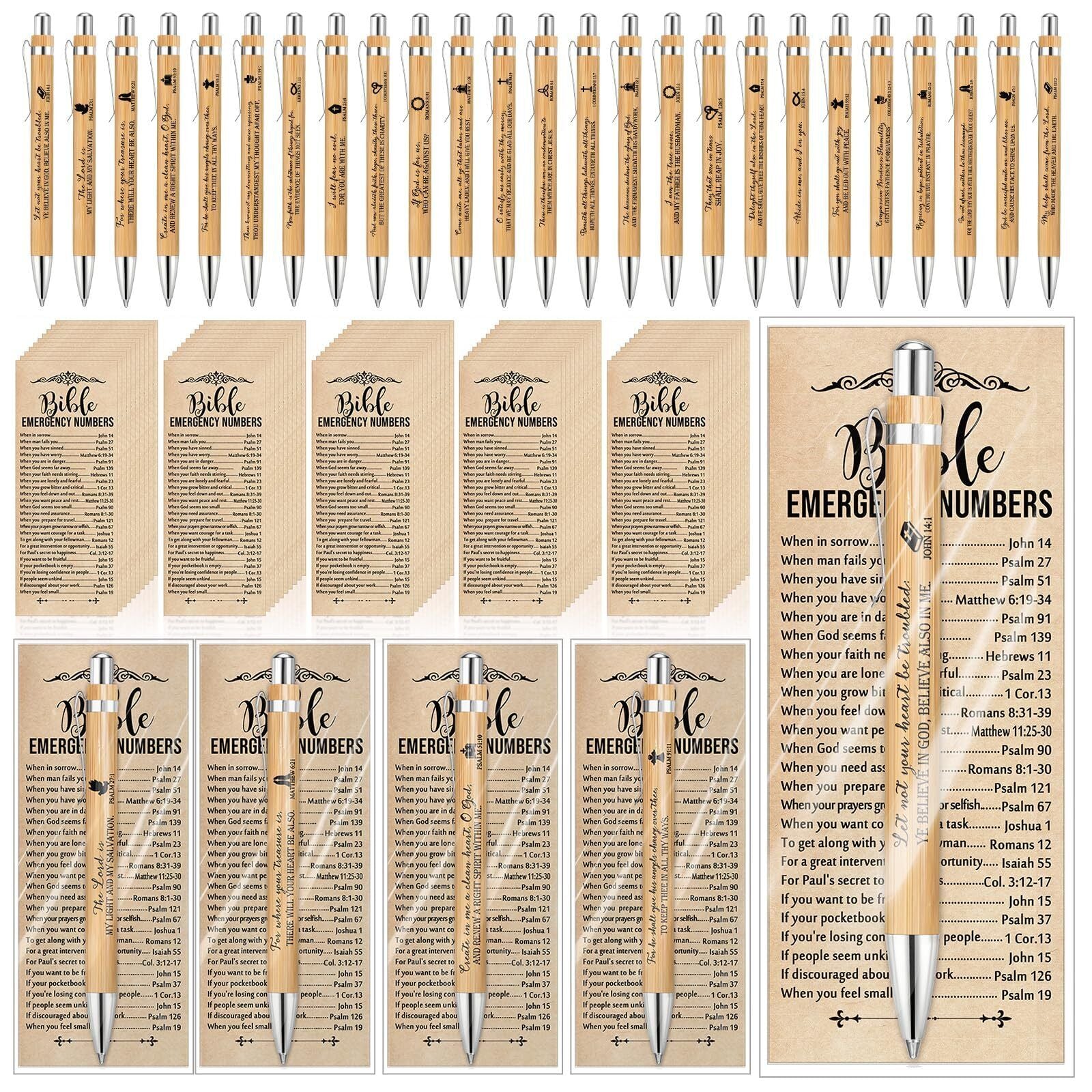 25 Sets Christian Religious Bookmarks Bible Verse Bamboo Pens 2'' X 6'' Emerg...